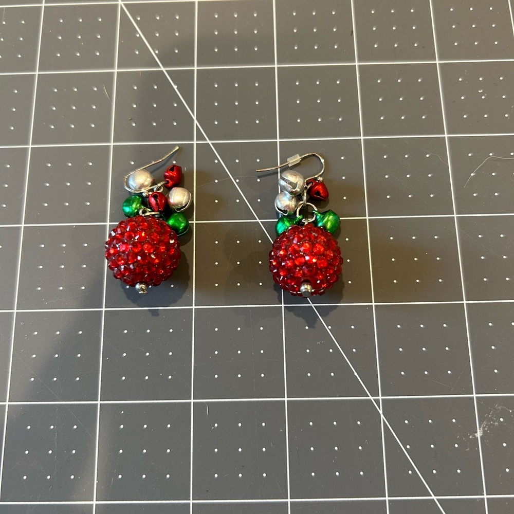 Festive Red and Green Beaded Earrings